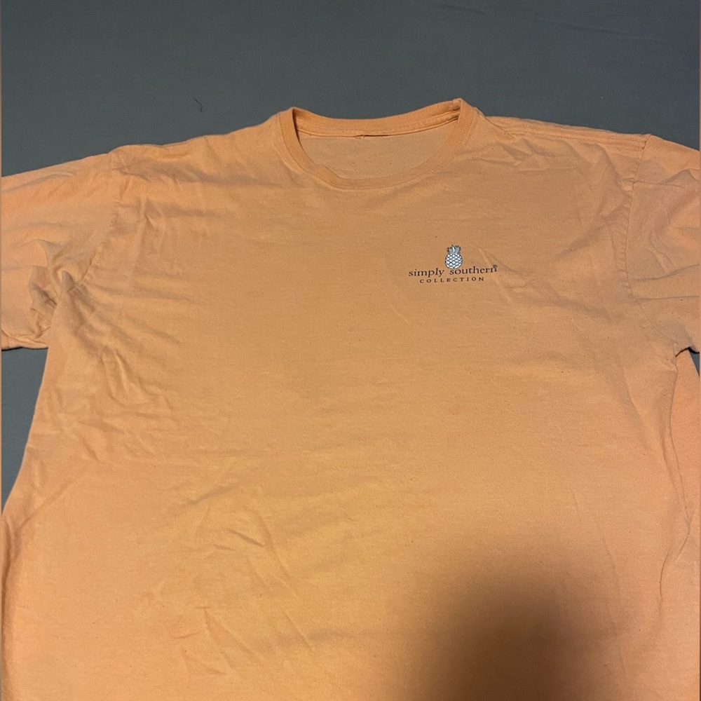 Orange simply southern tee with American flag truck and puppies